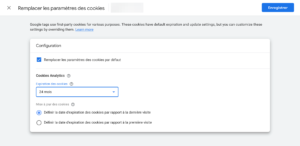 screen de GA4 sur la nouveauté : Modifier les paramètres des cookies
