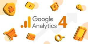 image décorative de google analytics 4 avec des logos jaunes
